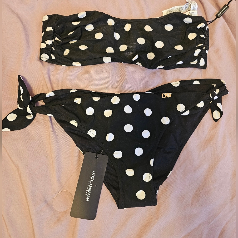 Dolce & Gabbana Black Polka Dot Bikini Set